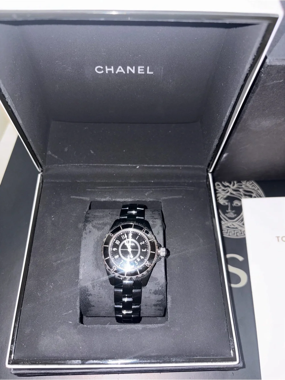 CHANEL Black Ceramic Ladies Watch with Silver Accents
